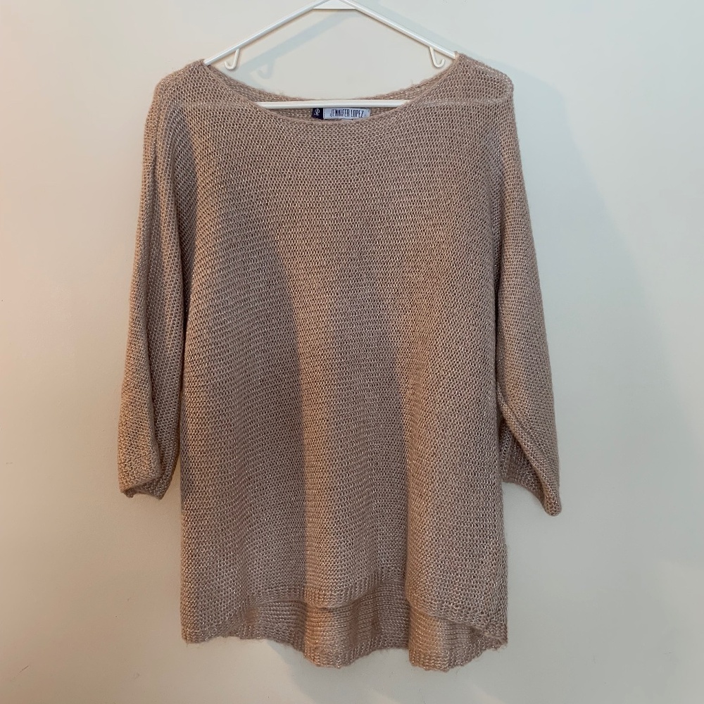 Jennifer Lopez sweater in blush and silvery white embroidery—NWOT